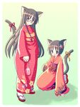  animal_ears cat_ears copyright_request glasses japanese_clothes kimarin kimono multiple_girls tabi tail 