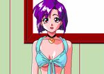  animahjong_x animated animated_gif blue_panties blush bouncing_breasts breasts jewelry lowres medium_breasts miyabi_(animahjong_x) necklace nipples panties pixel_art purple_hair red_eyes short_hair sogna solo underwear undressing 