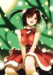  breasts christmas copyright_request covered_nipples dress highres kobayashi_yuuji large_breasts legs santa_costume sitting smile solo thighs twintails 