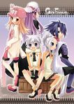  3girls blue_eyes blue_hair blush brother_and_sister bunny dress fea_(summon_night) glad_(summon_night) hat lisher long_hair looking_back multiple_boys multiple_girls orange_eyes orange_hair pink_eyes pomnit ponytail purple_hair rai_(summon_night) sazaki_ichiri short_hair shorts siblings silver_hair sitting smile summon_night summon_night_4 twins 