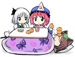  animal_ears cat_ears chen cup food food_on_head fruit fruit_on_head kashmir konpaku_youmu kotatsu mandarin_orange multiple_girls nose_bubble object_on_head pillow saigyouji_yuyuko table touhou 