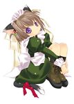  animal_ears bad_id binzume_yousei boots cat_ears cat_tail crayon maid purple_eyes ribbon solo tail tail_ribbon tamachan tokumi_yuiko 