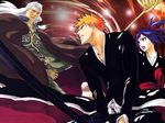  2boys bankai bleach bleach:_memories_of_nobody blue_hair cape ganryuu kubo_taito kurosaki_ichigo long_hair movie_poster multiple_boys official_art orange_hair ponytail poster senna short_hair spiked_hair sword tensa_zangetsu_(bankai) wallpaper weapon white_hair 