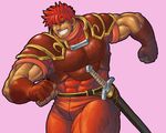  armor artist_request copyright_request dark_skin dark_skinned_male fingerless_gloves gloves knight male_focus muscle red red_hair solo sword warrior weapon 