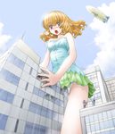  aircraft blimp blonde_hair blue_eyes blush building_sex city copyright_request crotch_rub dirigible eichikei_(hakuto) giantess masturbation panties pantyshot saliva skirt solo underwear upskirt white_panties 