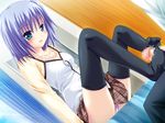  aqua_eyes black_legwear blue_hair blush censored dutch_angle feet footjob game_cg kirizaki_yukari mosaic_censoring panties penis purple_panties short_hair skirt solo_focus thighhighs underwear yuuki_shin zettai_imouto_shijou_shugi 