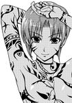  armpits artist_request bazett_fraga_mcremitz breasts facepaint fate/hollow_ataraxia fate/stay_night fate_(series) greyscale lowres medium_breasts monochrome nude short_hair smile solo tattoo 