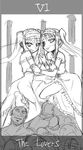  artist_request euryale fate/hollow_ataraxia fate/stay_night fate_(series) greyscale lowres monochrome multiple_girls sketch stheno tarot 