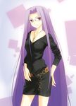  belt dasoku_sentarou fate/stay_night fate_(series) glasses jewelry long_hair necklace purple_eyes purple_hair rider skirt solo v-neck very_long_hair 