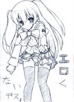  gakuen_utopia_manabi_straight! greyscale lowres miniskirt monochrome odori_momoha panties pantyshot plaid plaid_skirt school_uniform seiou_gakuen_school_uniform skirt solo soranon thighhighs underwear 