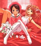  akamatsu_ken bed cross crotch flower indoors latin_cross legs lily_(flower) love_hina lying multiple_girls narusegawa_naru pantyhose red_hair sitting skirt white_legwear 