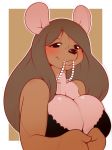  2018 anthro big_breasts blush bra breasts brown_hair clothing disney female hair hi_res jewelry kanga kangaroo kloudmutt long_hair looking_at_viewer mammal marsupial necklace solo underwear winnie_the_pooh_(franchise) 