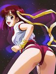  ass brown_eyes brown_hair haruyama_kazunori headband leotard purple_leotard solo takaya_noriko top_wo_nerae! 