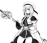  fingerless_gloves gloves greyscale hair_ornament hat lyrical_nanoha magical_girl mahou_shoujo_lyrical_nanoha_strikers monochrome nekonote_(nekono_paraiso) schwertkreuz solo staff unison waist_cape x_hair_ornament yagami_hayate 