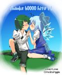  antennae blue_hair bow cirno closed_eyes couple gengorou green_hair hair_bow heart hits ice kiss multiple_girls touhou wings wriggle_nightbug yuri 