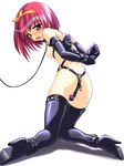  arms_behind_back bdsm blush bondage boots bound bound_wrists bow breasts crotch_strap dildo dildo_harness kamigishi_akari kneeling leash leather nipples norizou_type-r open_mouth pussy_juice small_breasts solo thighhighs to_heart yellow_bow 