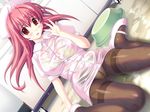  ahoge atelier_d blush bra crotch_seam dutch_angle game_cg hat koike_nodoka koshitsu_byoushitsu lingerie long_hair nurse nurse_cap panties panties_under_pantyhose pantyhose pantyshot pink_hair red_eyes sapporo_momoko solo thighband_pantyhose underwear upskirt wet wet_clothes 