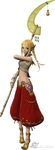  absurdres barefoot bell blonde_hair blue_eyes braid final_fantasy final_fantasy_xii final_fantasy_xii_revenant_wings highres midriff penelo solo staff twin_braids 