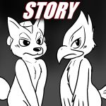  avian blush duo embarrassed english_text falco_lombardi fox_mccloud humiliation monochrome nintendo nishi nude star_fox story story_in_description text video_games 