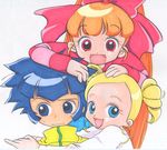  :d akazutsumi_momoko artist_request blonde_hair blue_eyes blue_hair blush drill_hair goutokuji_miyako hyper_blossom jacket long_hair looking_at_viewer matsubara_kaoru multiple_girls open_mouth orange_hair ponytail powered_buttercup powerpuff_girls_z red_eyes rolling_bubbles short_hair simple_background smile spiked_hair track_jacket turtleneck twin_drills twintails upper_body very_long_hair white_background 