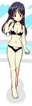  barefoot bikini black_bikini blush_stickers breasts full_body highres kamia_(not_found) long_hair looking_at_viewer navel original small_breasts smile solo standing swimsuit yukino_sayuri 