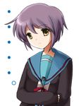  bangs blue_sailor_collar cardigan haruyo_(imokenp) kita_high_school_uniform nagato_yuki sailor_collar school_uniform serafuku short_hair solo suzumiya_haruhi_no_yuuutsu upper_body 