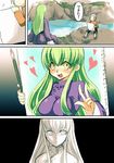  1girl artist_request bangs breasts c.c. china_dress chinese_clothes cleavage code_geass dress easel green_hair heart large_breasts mao_(code_geass) painting_(object) portrait translated turn_pale 