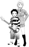  1girl blazer chiba_toshirou greyscale guitar instrument jacket monochrome original school_uniform 