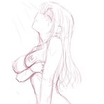  blush breast_hold breasts closed_eyes dead_or_alive highres kasumi_(doa) kiriyama_taichi large_breasts long_hair looking_up monochrome nipples non-web_source nude omake showering sketch solo standing water wet 
