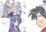  2boys artist_request blue_hair detroit_metal_city horn johannes_krauser_ii lowres momotarou_(character) momotarou_densetsu multiple_boys pointy_ears yasha 