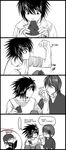  artist_request bags_under_eyes comic death_note greyscale l_(death_note) licking male_focus monochrome multiple_boys translated yagami_light yaoi 