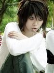  artist_request asian bags_under_eyes black_eyes black_hair cosplay crossdressing death_note l_(death_note) l_(death_note)_(cosplay) photo solo wig 