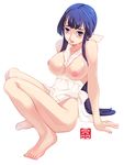  apron barefoot between_breasts breasts clothes_between_breasts copyright_request large_breasts naked_apron nipples solo sonobe_kazuaki white_background 
