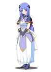  ankle_boots black_footwear black_gloves blue_eyes blue_hair boots copyright_request dress elbow_gloves full_body gloves kirin_kakeru loincloth long_hair looking_at_viewer own_hands_together short_sleeves solo standing v_arms white_dress 