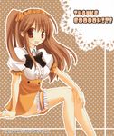  asahina_mikuru black_bow blush bow breasts brown_hair buttons email_address english frills hairband large_breasts long_hair looking_at_viewer plait pokopi polka_dot polka_dot_background solo suzumiya_haruhi_no_yuuutsu waitress 