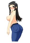  ass blush breasts copyright_request denim huge_breasts jeans kirin_kakeru pants sideboob solo topless yellow_eyes 