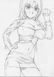  breasts card cleavage covered_nipples greyscale holding holding_card huge_breasts kasanui midriff miniskirt monochrome pencil_skirt rio_rollins sketch skirt solo super_blackjack 