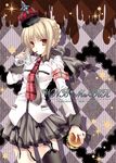  armband artoria_pendragon_(all) black_legwear cup disposable_cup drinking fate/stay_night fate_(series) food gothic gothic_lolita hamburger hat jewelry lolita_fashion necktie pleated_skirt punk ring saber_alter single_thighhigh skirt solo thighhighs wnb_mark 