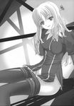  caren_hortensia fate/hollow_ataraxia fate/stay_night fate_(series) greyscale monochrome non-web_source pantyhose pantyhose_pull q-gaku shinbo_tamaran solo 