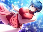  black_panties blue_hair blush breast_hold breasts china_dress chinese_clothes covered_nipples dress dutch_angle fujikura_nagomi huge_breasts mima_chi panties sakura_no_sakukoro solo source_request underwear 