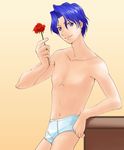  blue_hair briefs chest fate/stay_night fate_(series) flower male_focus male_underwear matou_shinji rose shirtless solo underwear wavy_hair white_briefs yukako_(toyoyuki) 