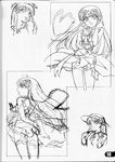  greyscale hat highres lafiel long_hair looking_back monochrome official_art pointy_ears scan seikai_no_senki sketch watabe_keisuke 