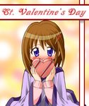  box gift hair_ornament heart-shaped_box holding holding_gift lowres lyrical_nanoha mahou_shoujo_lyrical_nanoha mahou_shoujo_lyrical_nanoha_a's sasaki_soujuurou solo valentine x_hair_ornament yagami_hayate 