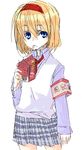  alice_margatroid alternate_costume armband blue_eyes drinking drinking_straw milk_carton school_uniform solo sweater tadano_kagekichi touhou vest 