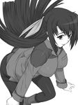  :p ass ginga_nakajima greyscale lyrical_nanoha mahou_shoujo_lyrical_nanoha_strikers monochrome panties panties_under_pantyhose pantyhose shichimenchou solo thighband_pantyhose tongue tongue_out underwear 