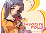  artist_request black_hair box breasts closed_mouth collarbone eyebrows_visible_through_hair gift gift_box head_tilt holding idolmaster idolmaster_(classic) idolmaster_1 long_hair long_sleeves looking_at_viewer medium_breasts miura_azusa orange_shirt red_eyes shirt smile solo text_focus upper_body valentine very_long_hair 