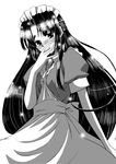  alternate_costume apron asakura_ryouko blush covering_mouth dress embarrassed enmaided greyscale looking_at_viewer maid maid_headdress monochrome nose_blush puffy_short_sleeves puffy_sleeves sentape short_sleeves solo suzumiya_haruhi_no_yuuutsu waist_apron 