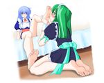  :o artist_request bangs bare_legs barefoot bed blue_eyes blue_hair blush copyright_request feet feet_up foot_licking foot_worship from_behind from_below green_eyes green_hair hair_ornament holding_another's_foot licking maid maid_dress maid_headdress multiple_girls pov_feet puffy_sleeves short_sleeves sitting soles toes twintails yuri 