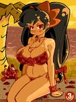  ashley_(warioware) big_hair bikini black_hair breasts choker covered_nipples curvy downscaled food huge_breasts jewelry long_hair luigi64 md5_mismatch navel necklace plump popsicle red_(warioware) red_eyes resized skull sky swimsuit tree very_long_hair warioware water 