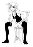  archerko braid chin_rest crotch fate/stay_night fate_(series) greyscale hand_on_thigh himura_kiseki long_hair monochrome no_bra panties solo spread_legs tank_top thighhighs underwear very_long_hair 